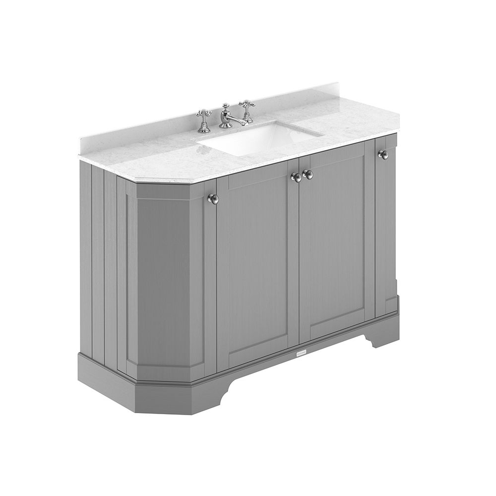 Meuble de salle de bain rétro – Avec plan de travail en marbre blanc – 122 cm – Choix de finitions et de vasques – Old London