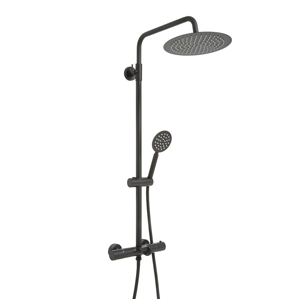 Colonne de douche thermostatique – Avec bec verseur baignoire, pommeau de douche rond et douchette – Choix de finitions – Arlo