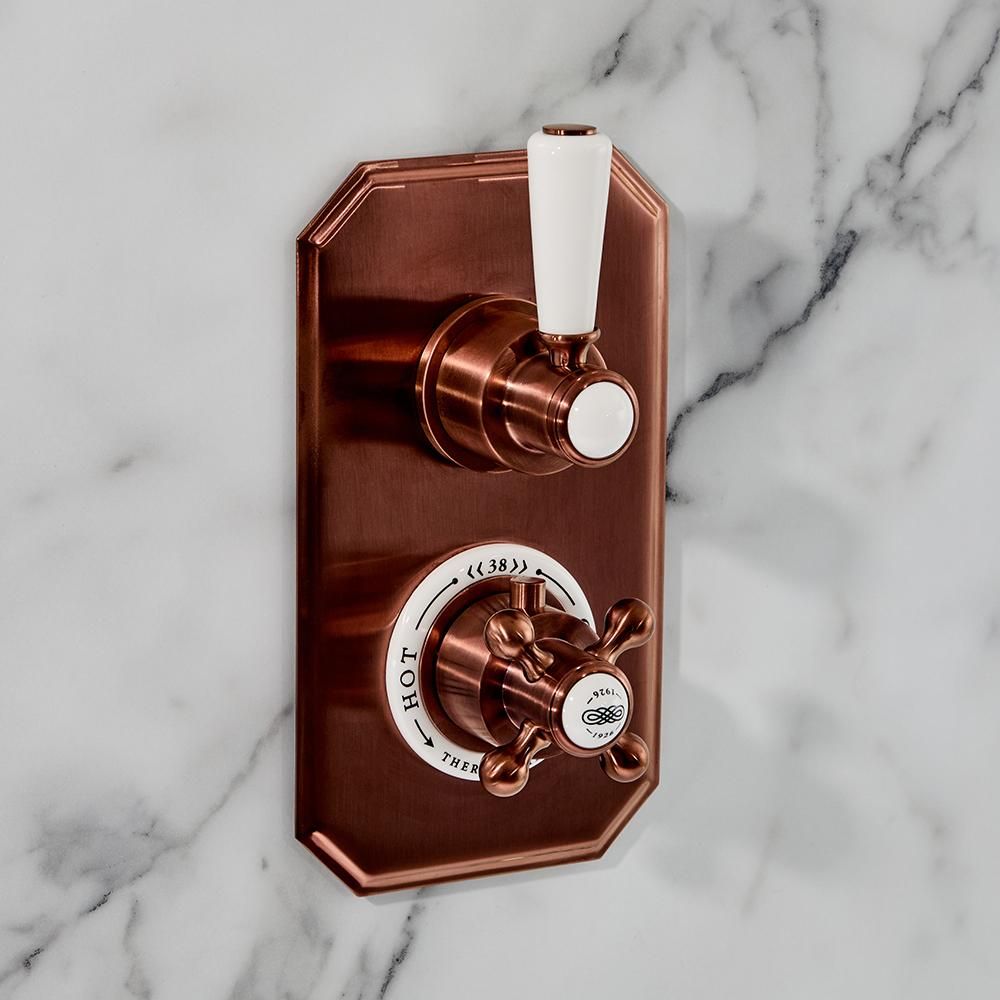 Hudson Reed Elizabeth - Mitigeur de douche thermostatique rétro encastré à 2 fonctions avec inverseur - Cuivre satiné