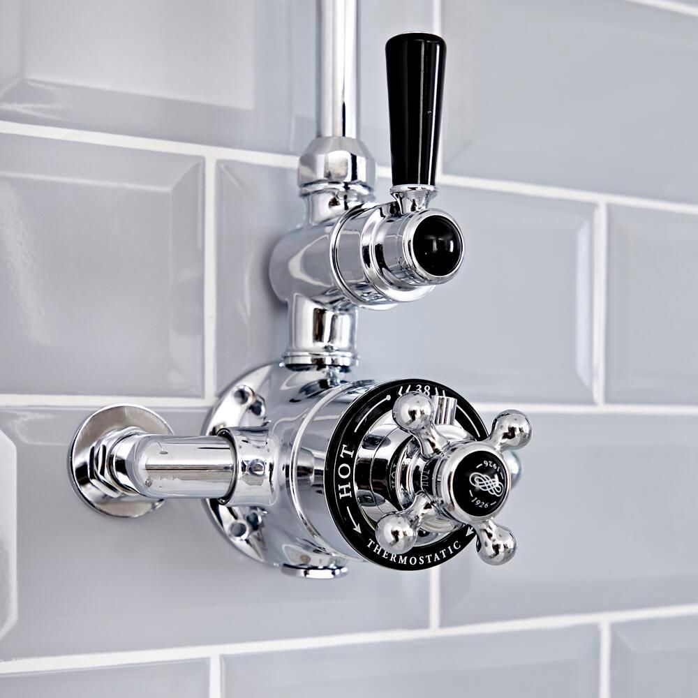 Hudson Reed Elizabeth - Mitigeur de douche thermostatique rétro exposé à 1 fonction - Chromé et noir