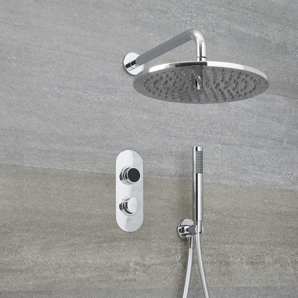 Douche Digitale Thermostatique 2 Fonctions - Pommeau Ø 30cm Mural & Douchette - Narus
