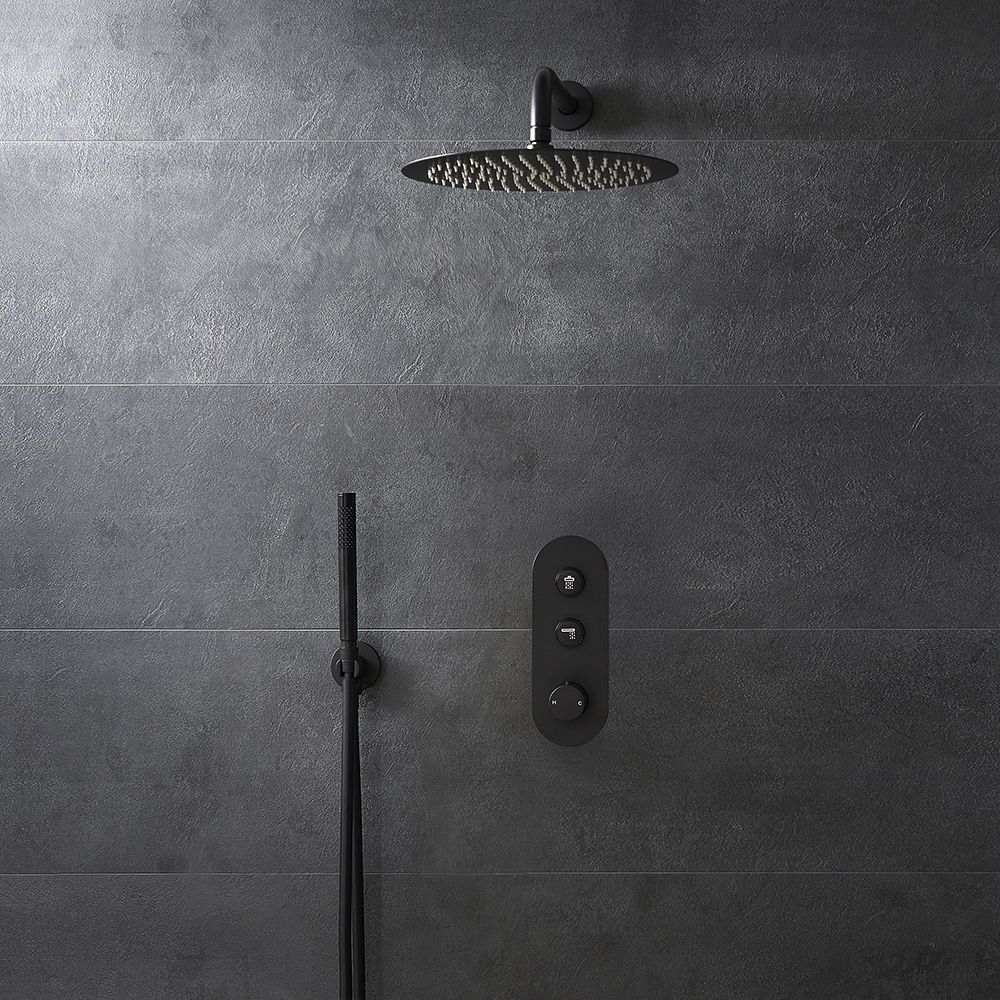 Douche thermostatique à boutons poussoir – Avec pommeau – 2 fonctions – Noir – Choix de douchette – Idro