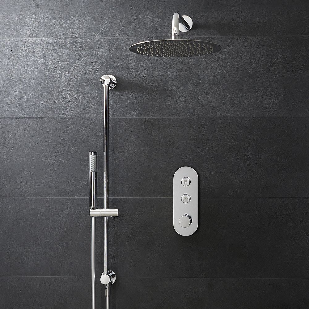 Douche thermostatique à boutons poussoir – Avec pommeau – 2 fonctions – Chromé – Choix de douchette – Idro