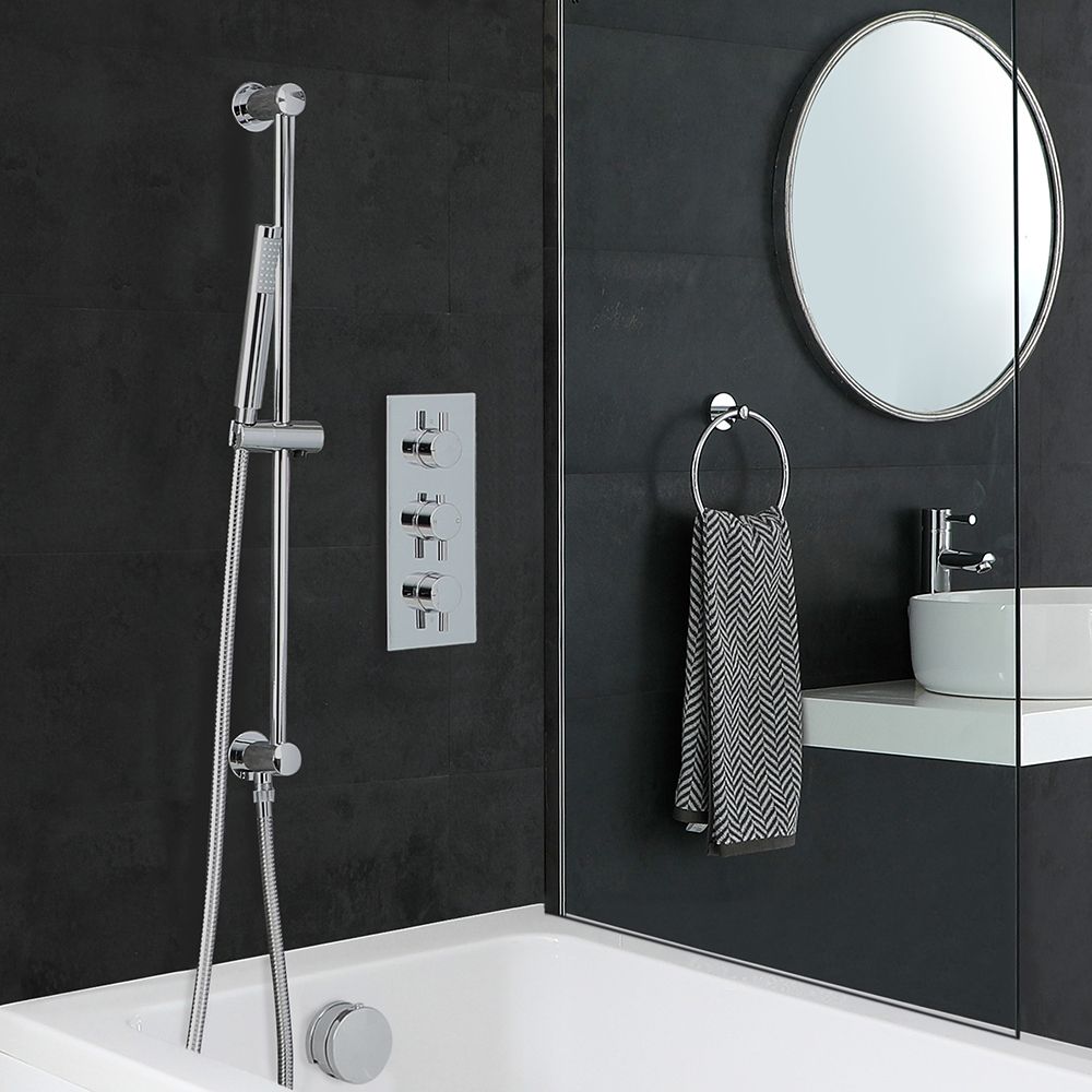 Kit de douche thermostatique – Kit douchette sur rampe – Set Remplissage Baignoire – Chromé - Como