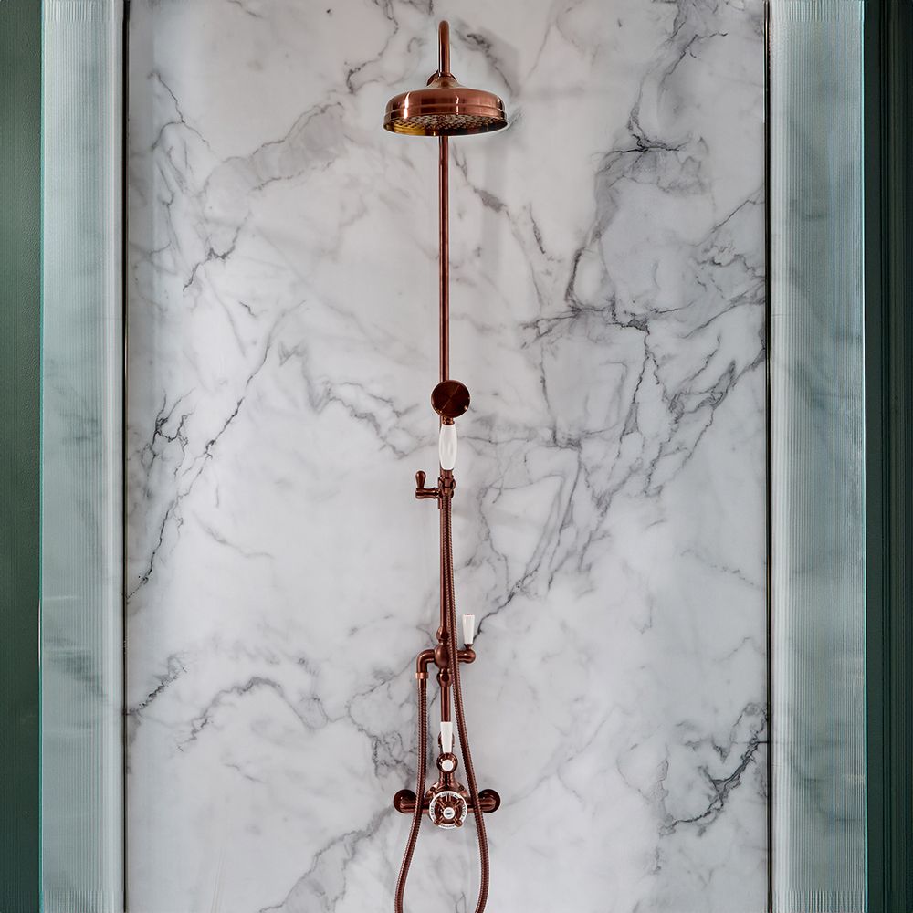 Hudson Reed Elizabeth - Colonne de douche thermostatique rétro exposé - 2 fonctions - Cuivre satiné 