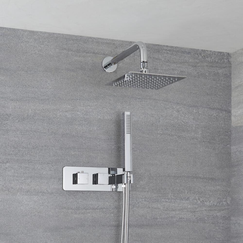 Mitigeur de douche thermostatique avec inverseur avec douchette et pommeau de douche – 2 fonctions – Kubix