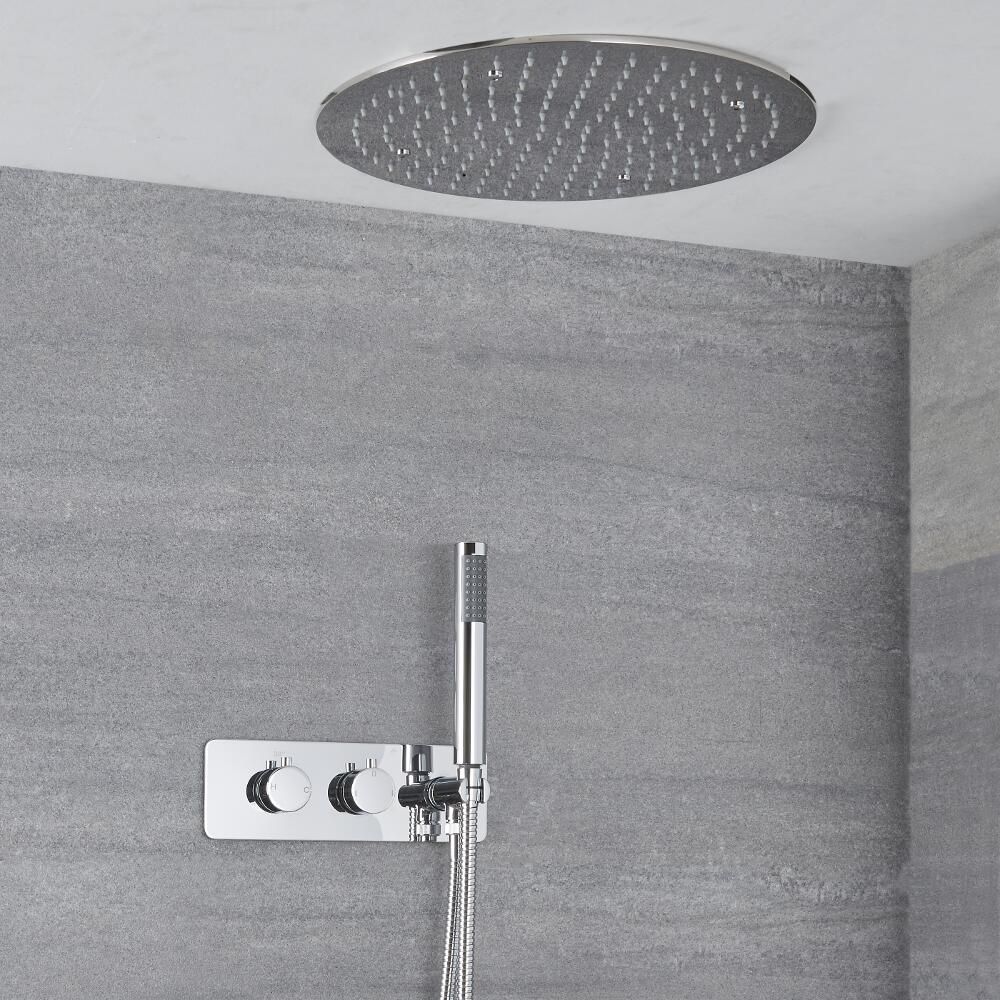 Kit de douche thermostatique avec inverseur, pommeau encastré et douchette – 2 fonctions – Chromé - Como