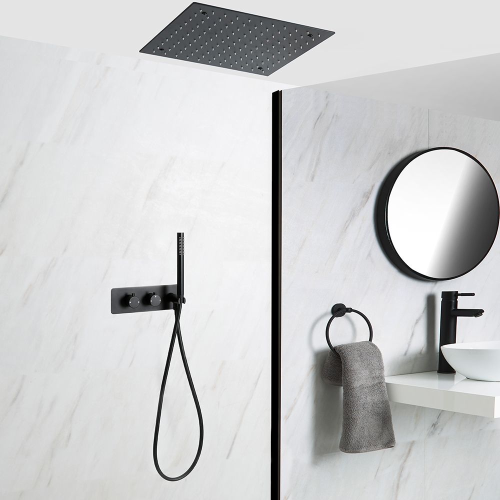 Kit de douche thermostatique avec inverseur – Pommeau encastré – Douchette – 2 fonctions - Noir - Nox