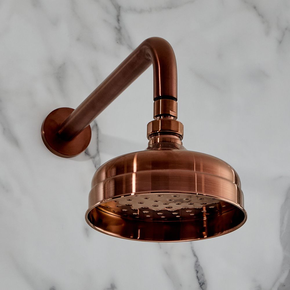 Pommeau de douche rétro – 15,5 cm – Avec bras mural – Cuivre satiné – Elizabeth