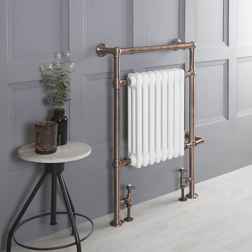 Sèche-serviettes mixte rétro – Bronze brossé – 93 cm x 62 cm – Choix de thermostat Wi-Fi et de cache-câble - Elizabeth