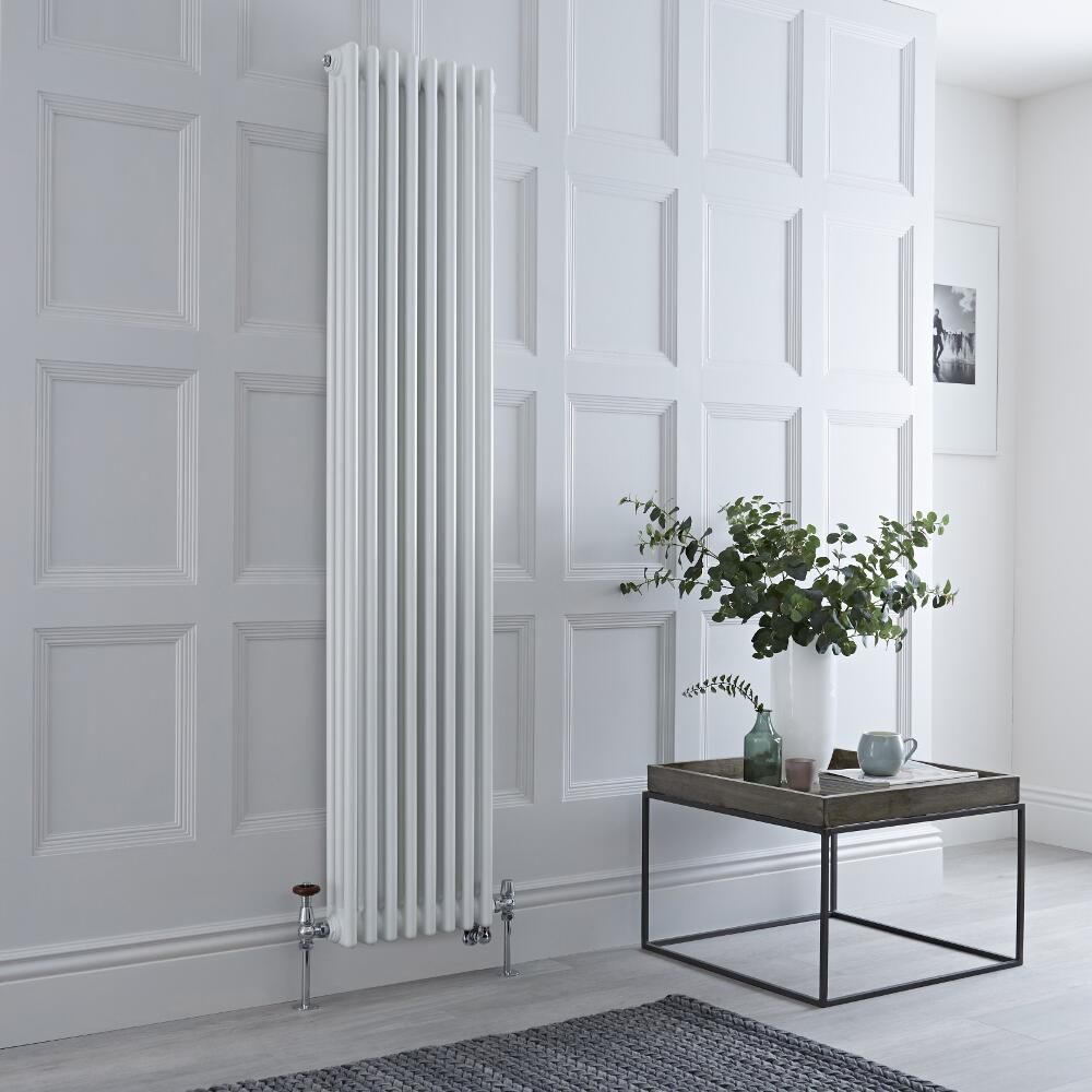 Radiateur mixte vertical style fonte – Blanc – 180 cm x 38 cm – Triple rangs – Choix de robinets et de thermostat Wi-Fi - Windsor