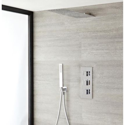 Kit Douche Thermostatique encastrable Pommeau Ultrafin 20x43cm & Douchette - Kubix