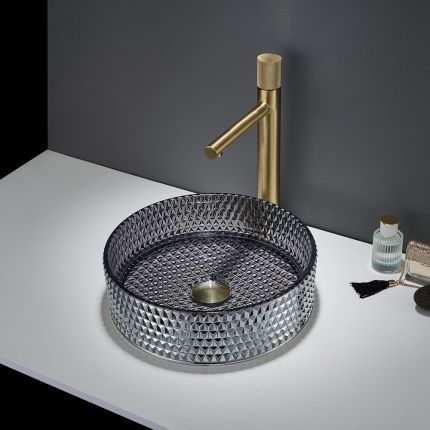 Vasque à poser ronde - En verre cristal - 35,3 cm - Sans trou - Choix finitions - Covelly