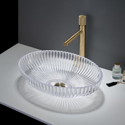Vasque à poser ovale - En verre cristal - 51 cm x 35 cm - Sans trou - Choix finitions - Kenton