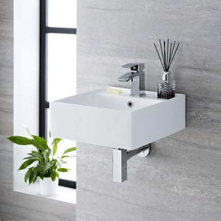 Vasque blanche suspendue – Choix de tailles et de finitions de bague de trop-plein – Halwell