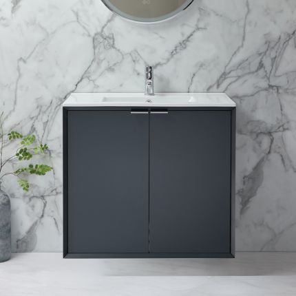 Meuble de salle de bain suspendu - Avec lavabo - 81 cm – Choix de finitions et des poignées - Edge