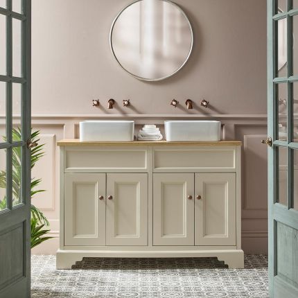 Meuble double vasque salle de bains – 121 cm – Choix de poignées, de vasques et de finitions – Thornton