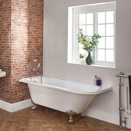 Baignoire semi-îlot rétro d’angle – Blanc – 168,5 cm x 75 cm – Choix de pieds – Option d’angle droit ou gauche – Legend