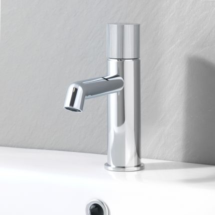 Mitigeur lavabo monotrou moderne - Poignée cannelée - Choix de finitions - Lune