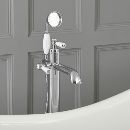 Mitigeur bain douche baignoire îlot – Commande levier - Chromé et blanc – Elizabeth