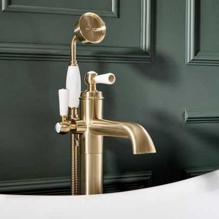 Mitigeur bain douche îlot rétro – Avec douchette – Or satiné – Elizabeth