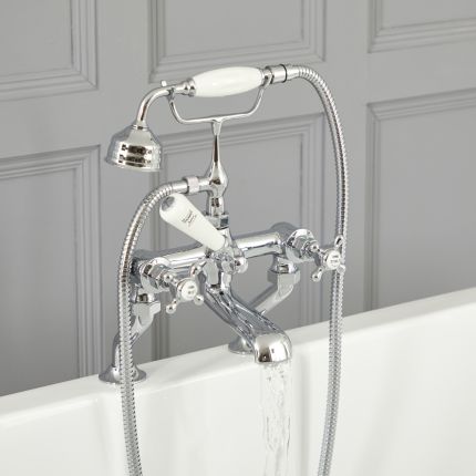 Hudson Reed Elizabeth - Mélangeur bain douche rétro - Commande en croisillon - Chromé et blanc