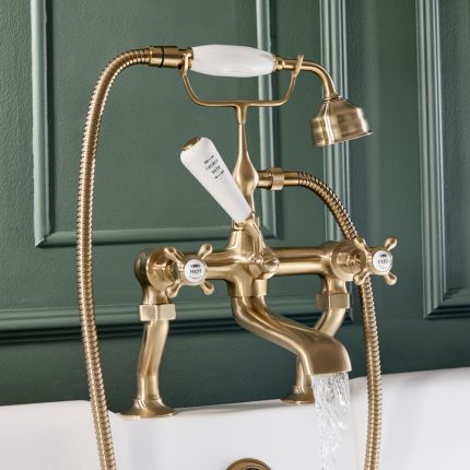 Hudson Reed Elizabeth - Mélangeur bain douche rétro - Commande en croisillon - Or satiné
