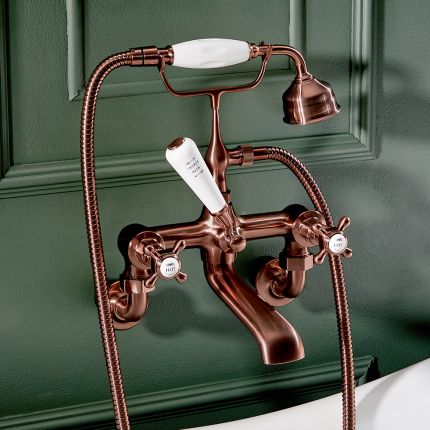 Hudson Reed Elizabeth - Mélangeur bain douche mural rétro - Commande en croisillon - Cuivre satiné