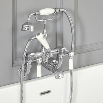 Mélangeur bain douche mural rétro – Commandes leviers – Chromé et blanc - Elizabeth