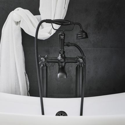 Hudson Reed Elizabeth - Mélangeur bain douche îlot rétro - Commande en croisillon - Avec douchette - Noir