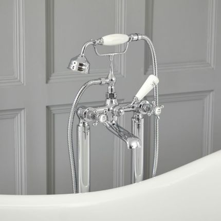 Hudson Reed Elizabeth - Mélangeur bain douche îlot rétro - Commande en croisillon - Avec douchette - Choix de finitions