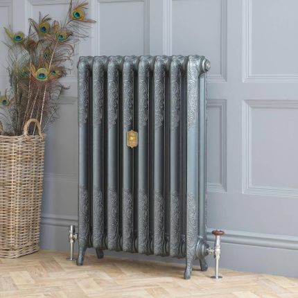Radiateur fonte fleuri – 51 cm – Argent métallisé – Tailles multiples – Charlotte