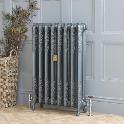 Radiateur fonte fleuri – 95 cm – Argent métallisé – Tailles multiples – Charlotte
