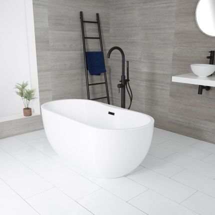 Baignoire îlot moderne ovale – Blanc – 180 cm x 75 cm – Choix de finition du trop-plein – Otterton