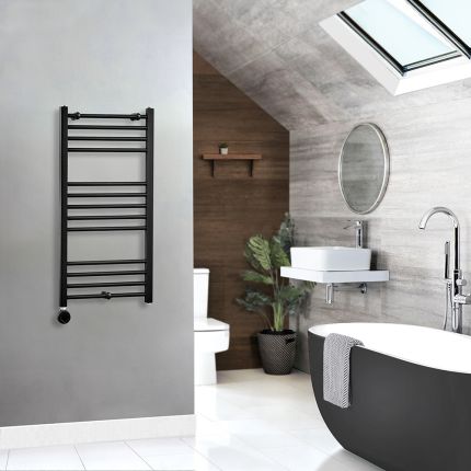 Sèche-serviettes électrique plat – Anthracite – 180 cm x 40 cm - Avec élément simple sur prise - Kent – ECOSO par Hudson Reed
