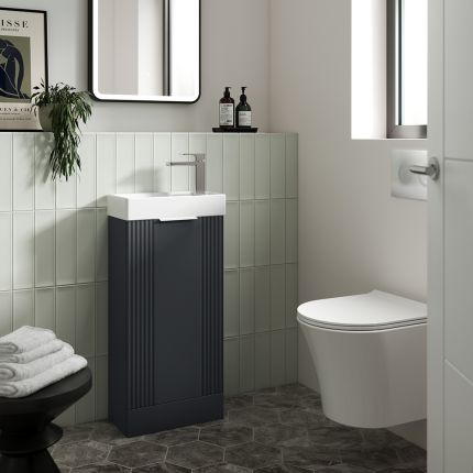 Meuble lave-mains cannelé à poser – Avec vasque – 40,5 cm – Choix de finitions
