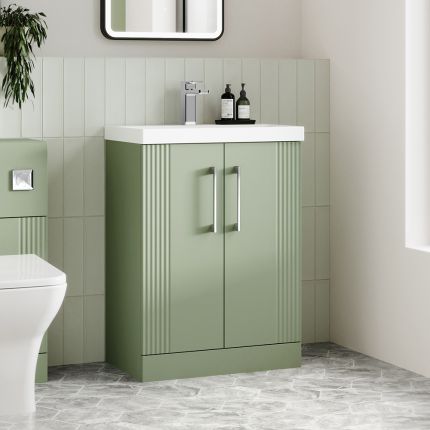 Meuble lavabo cannelé – Avec vasque – 61 cm – Choix de finitions