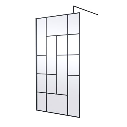 Paroi de douche italienne abstraite – Noir – 195 cm – Choix de tailles et paroi de retour en option – Hudson Reed
