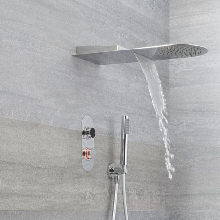Douche Digitale Thermostatique 3 Fonctions - Pommeau Cascade Mural & Douchette - Narus