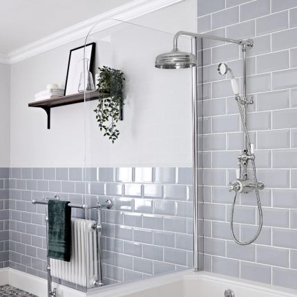Colonne de douche rétro avec mitigeur exposé - Double fonctions – Chromé et blanc - Elizabeth
