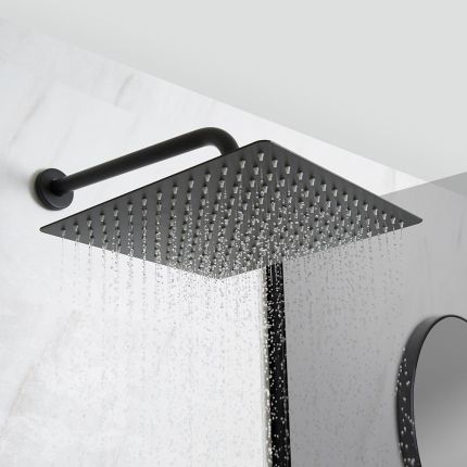 Kit de douche noir - Mitigeur mécanique encastrable & pommeau de douche 30x30cm - Nox