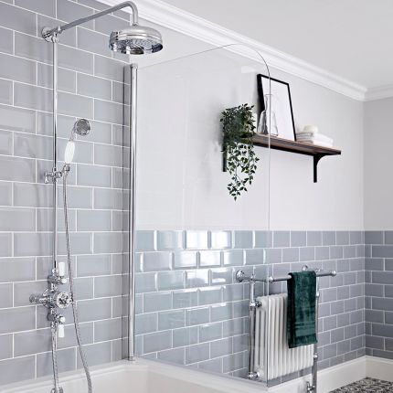 Colonne de douche avec mitigeur de douche thermostatique exposé à double fonctions – Chromé et blanc - Elizabeth