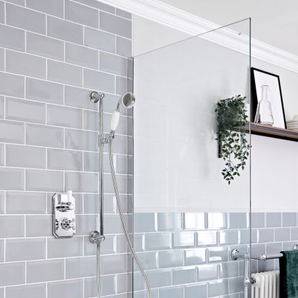 Kit de douche thermostatique à 1 fonction – Douchette sur rampe – Chromé et blanc - Elizabeth