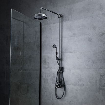 Colonne de douche rétro avec mitigeur thermostatique exposé  – Double fonctions – Noir - Elizabeth
