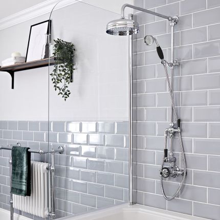 Hudson Reed Elizabeth - Colonne de douche rétro avec mitigeur thermostatique exposé à double fonctions - Chromé et noir 