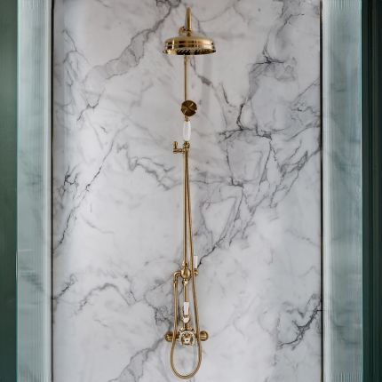 Hudson Reed Elizabeth - Colonne de douche thermostatique rétro exposée - 2 fonctions - Or satiné 