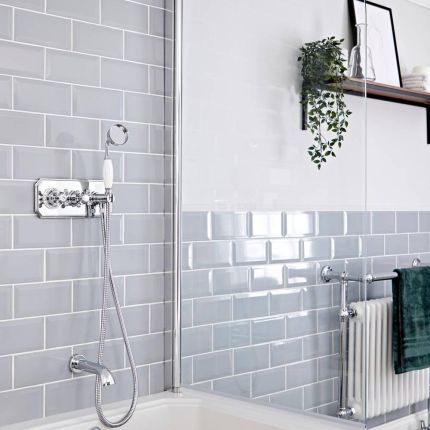 Kit de douche thermostatique 2 fonctions - Douchette et bec verseur baignoire – Chromé et blanc - Elizabeth