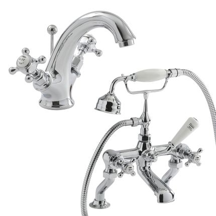 Pack mélangeurs bain douche et lavabo rétro – Commandes en croisillon – Choix de finitions - Elizabeth