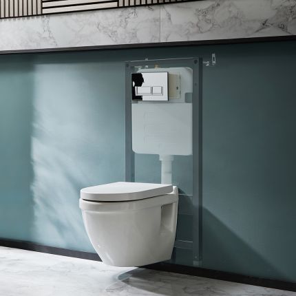 Pack WC suspendu - Avec bâti-support haut - Choix de plaque de déclenchement chasse d'eau - Belstone