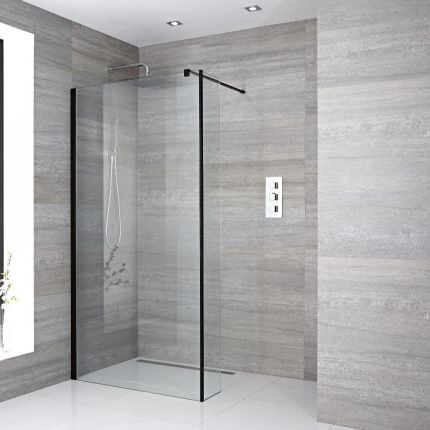 Paroi de douche italienne – Noir – Tailles multiples et paroi de retour en option – Nox